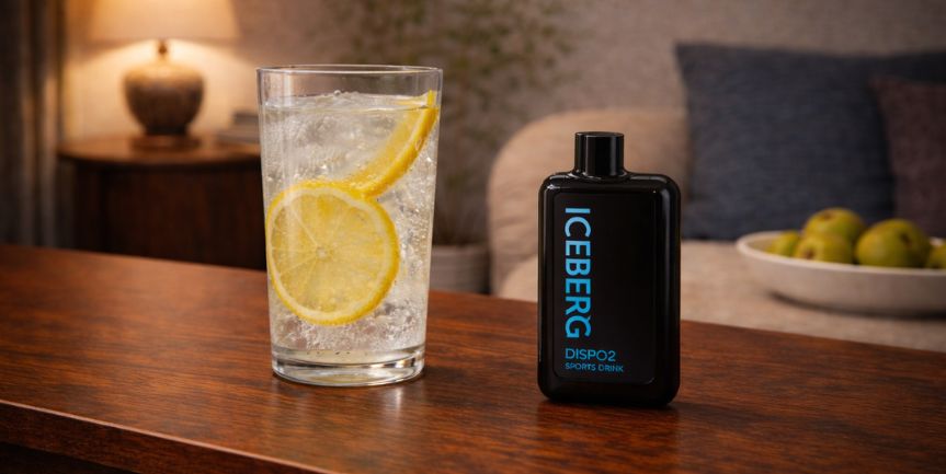 レモンサワーとICEBERG Dispo2 スポーツドリンクでカクテルシーシャを楽しむ家飲みイメージ