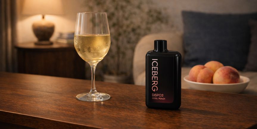 白ワインとICEBERG Dispo2 クールピーチでカクテルシーシャを楽しむ家飲みイメージ